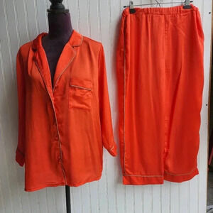MINAA MONROE 2PC Orange Beige Button Shirt Pants Womens SET Lighweight XL